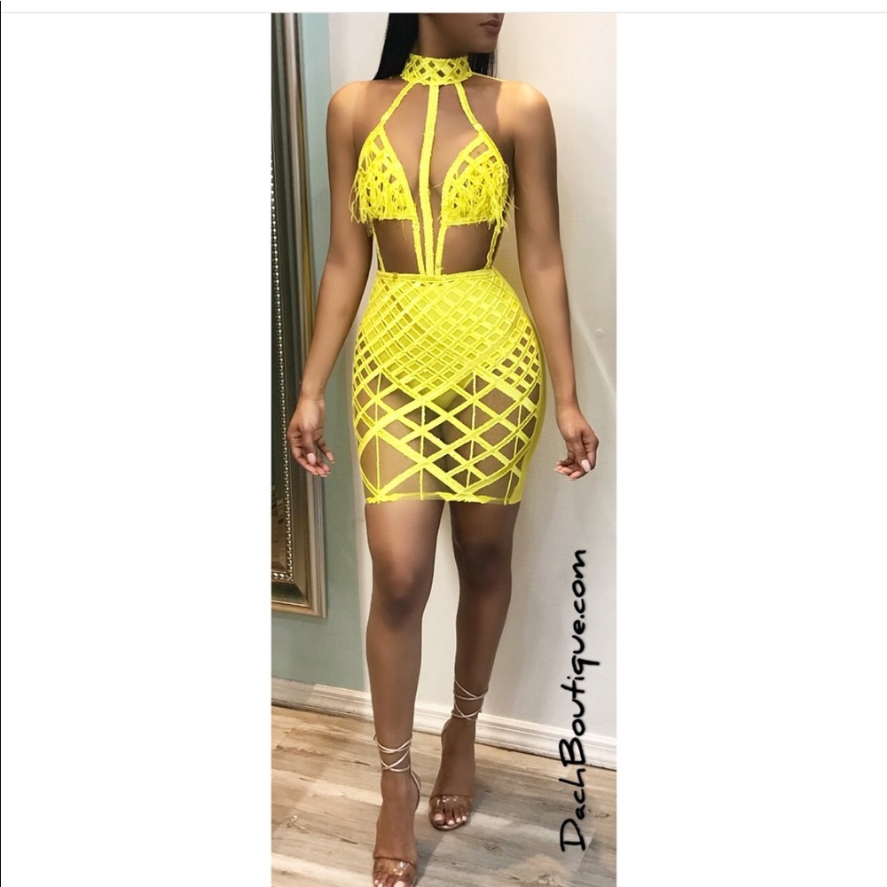 YELLOW 2018 mesh club dress